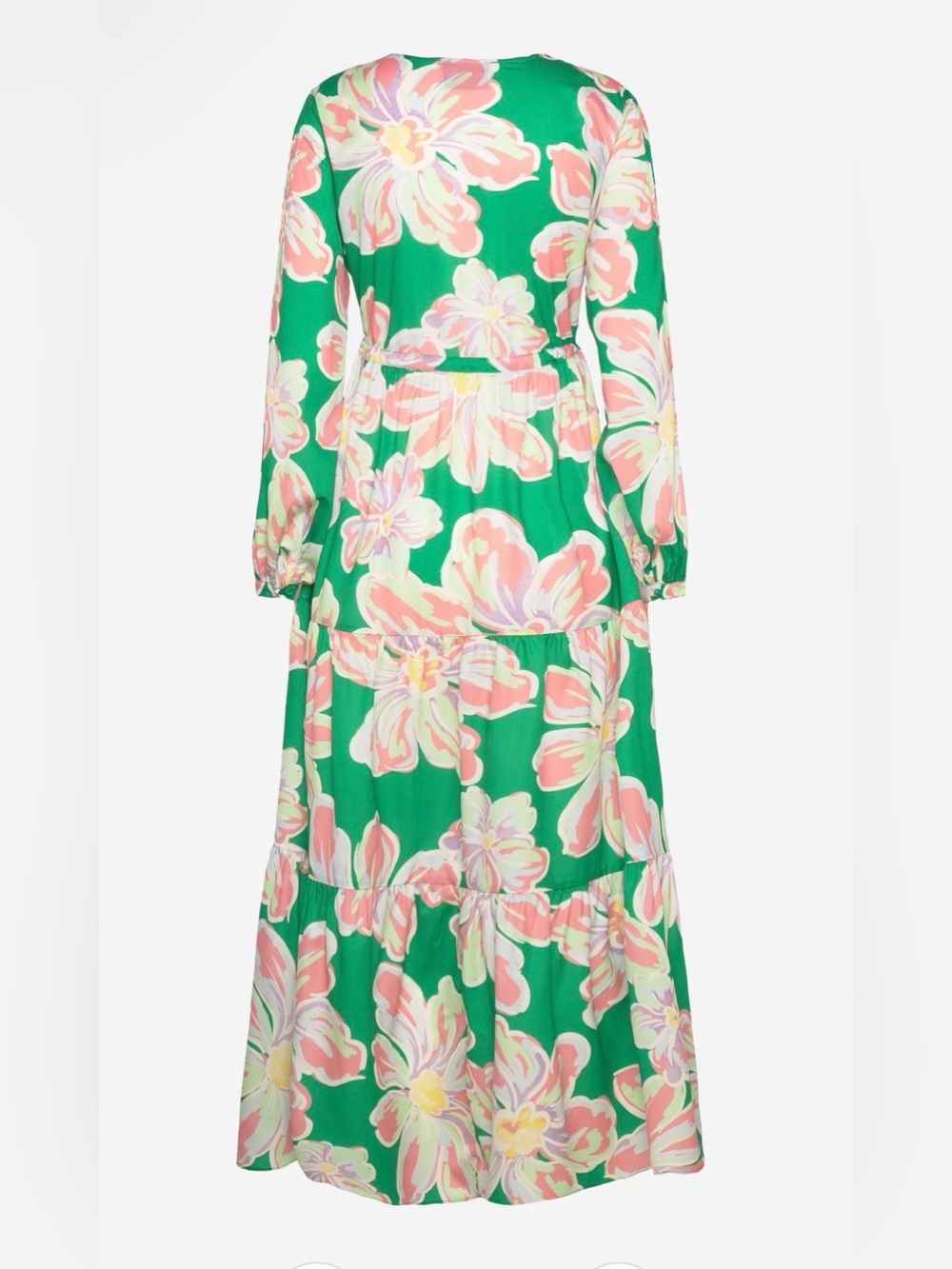 By Malina Green Floral Tiered Maxi Dress with Pink & Yellow Blooms NWT SIZE S - Picture 5 of 7